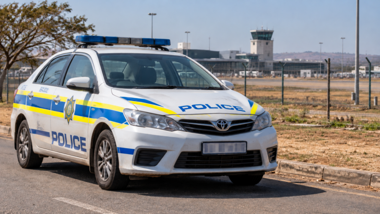 Police patrol car at an airport — illustration for the Polokwane airport arrests report