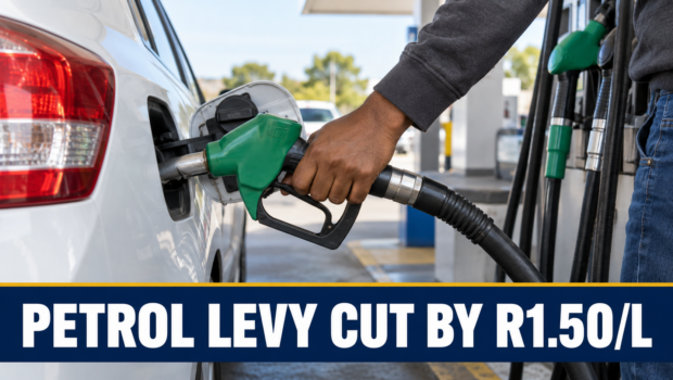 Motorist refuelling a car illustrating the temporary petrol levy reduction of R1.50 per litre