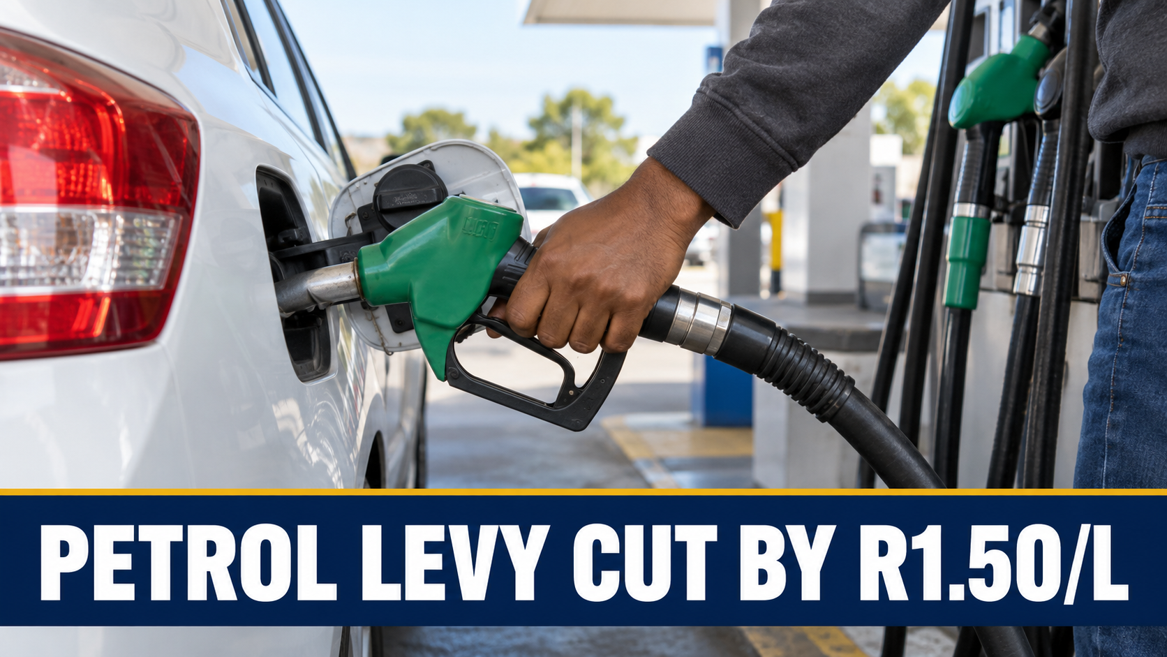 Motorist refuelling a car illustrating the temporary petrol levy reduction of R1.50 per litre