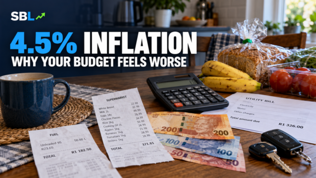 South African household budget showing groceries, fuel, utilities and 4.5% inflation