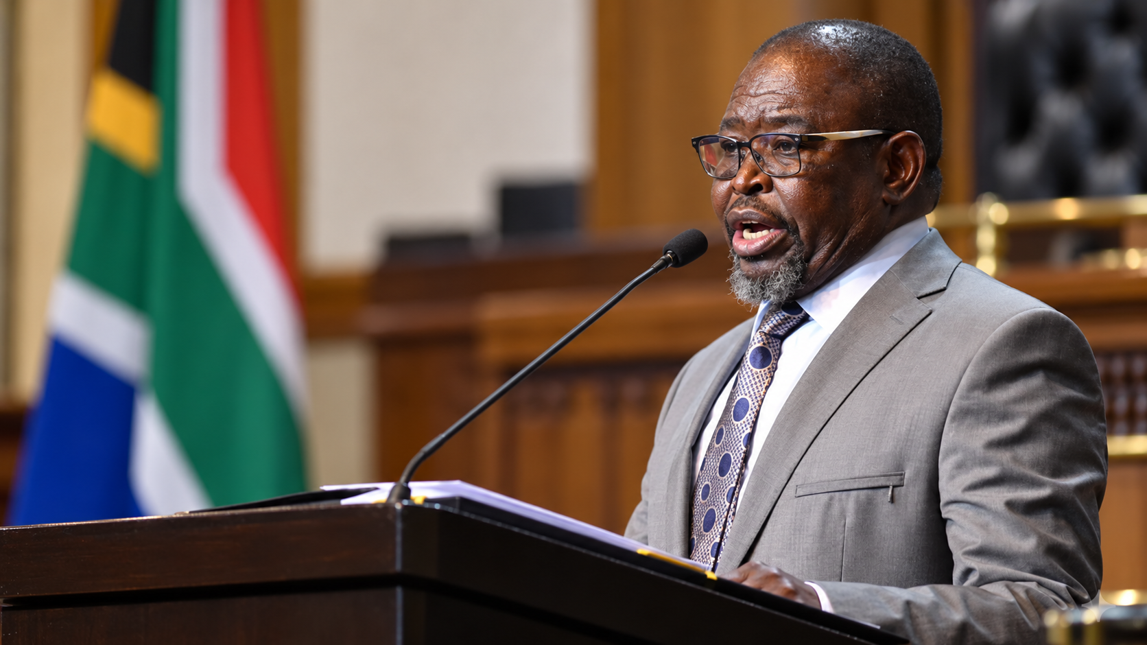 Finance Minister Enoch Godongwana delivering a budget address